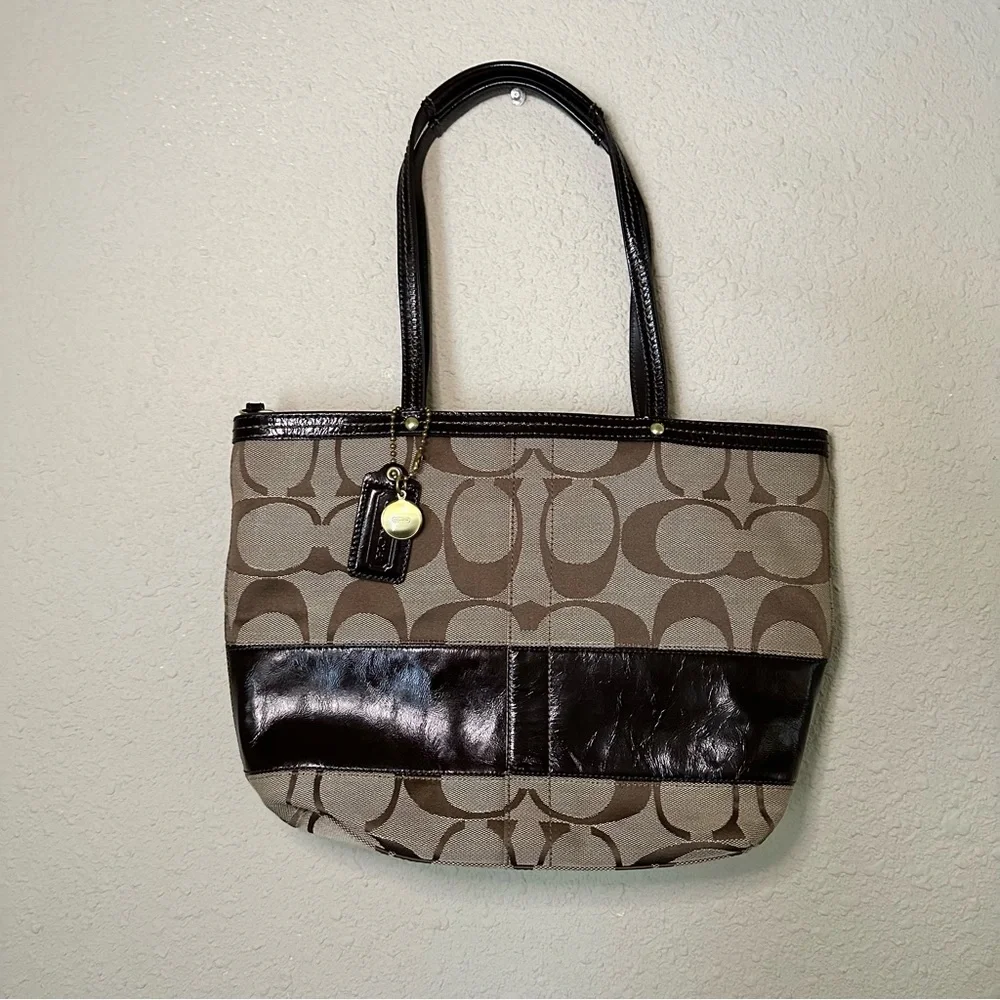 Coach Signature Canvas & Leather Brown Tote Handbag - Picture 11 of 13